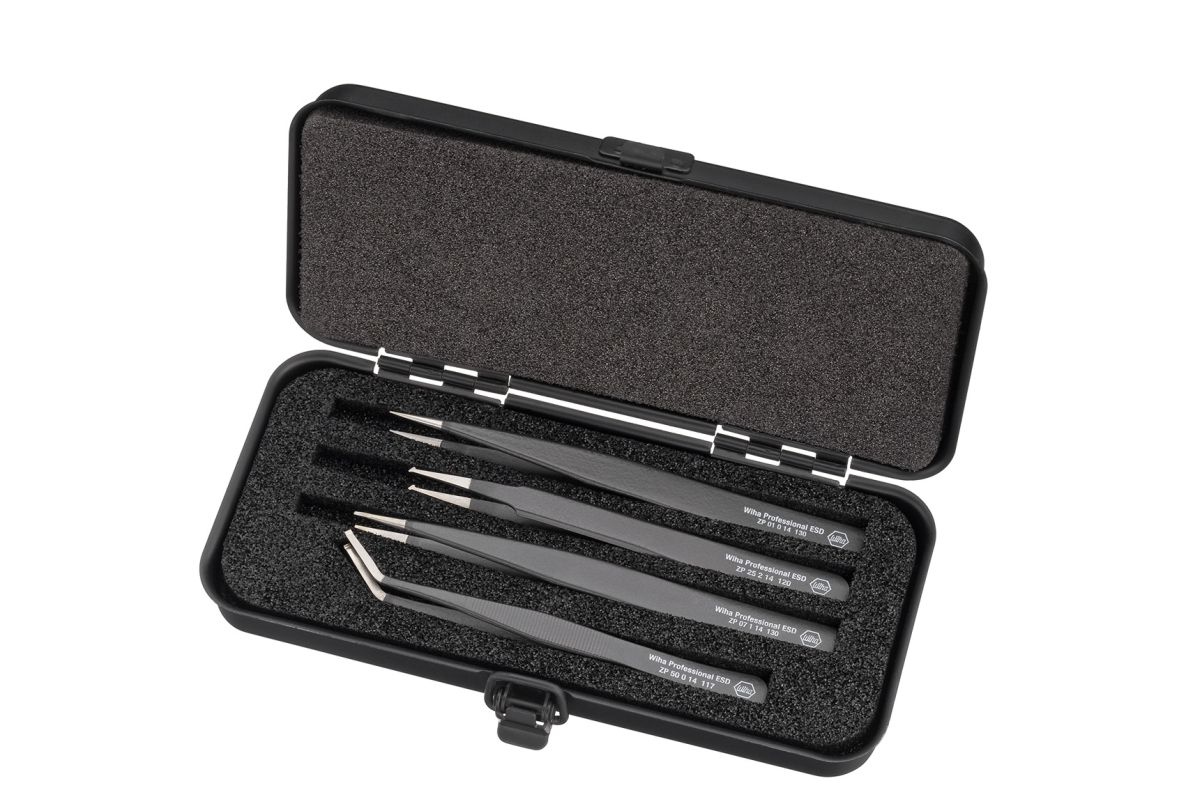 Wiha 32349 SMD tweezers set Professional ESD assorted 4-piece ()
