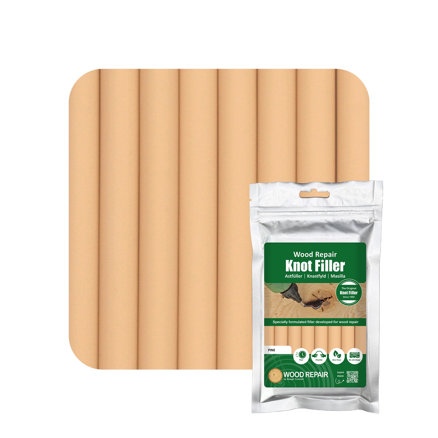 Wood Repair WRE-10105 Knot filler cartridge 150 mm 8pcs. Pine