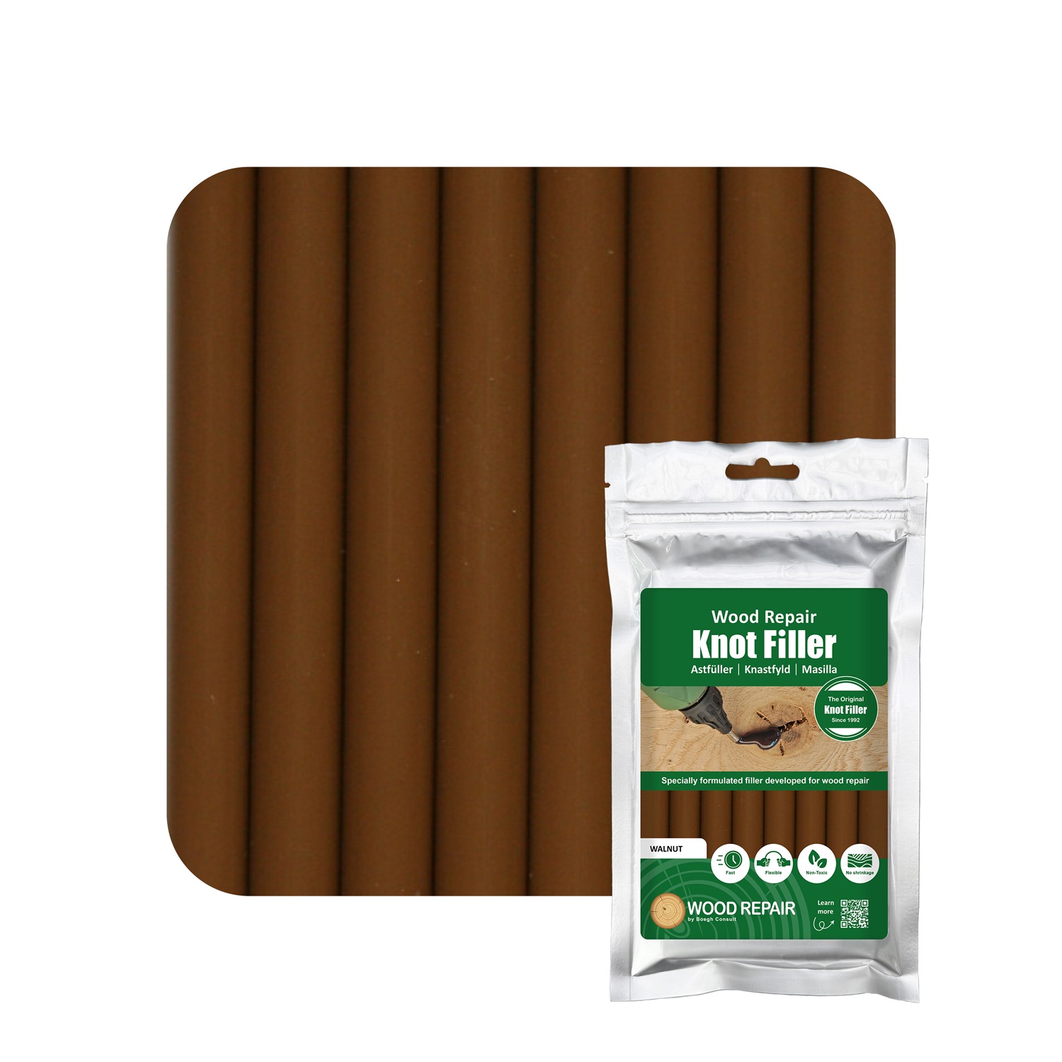 Wood Repair WRE-10114 Knot filler cartridge 150 mm 8pcs. Walnut