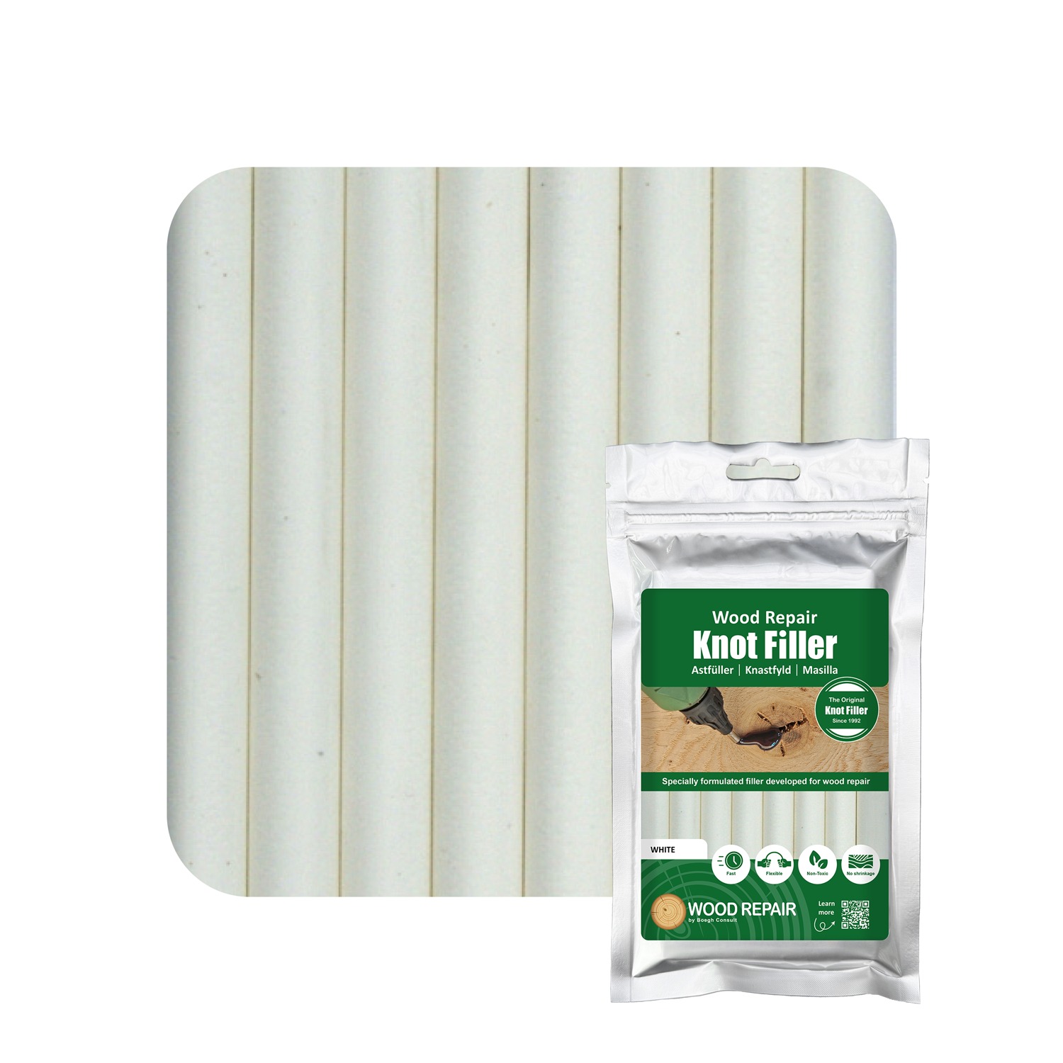 Wood Repair WRE-10108 Knot filler cartridge 150 mm 8pcs. White