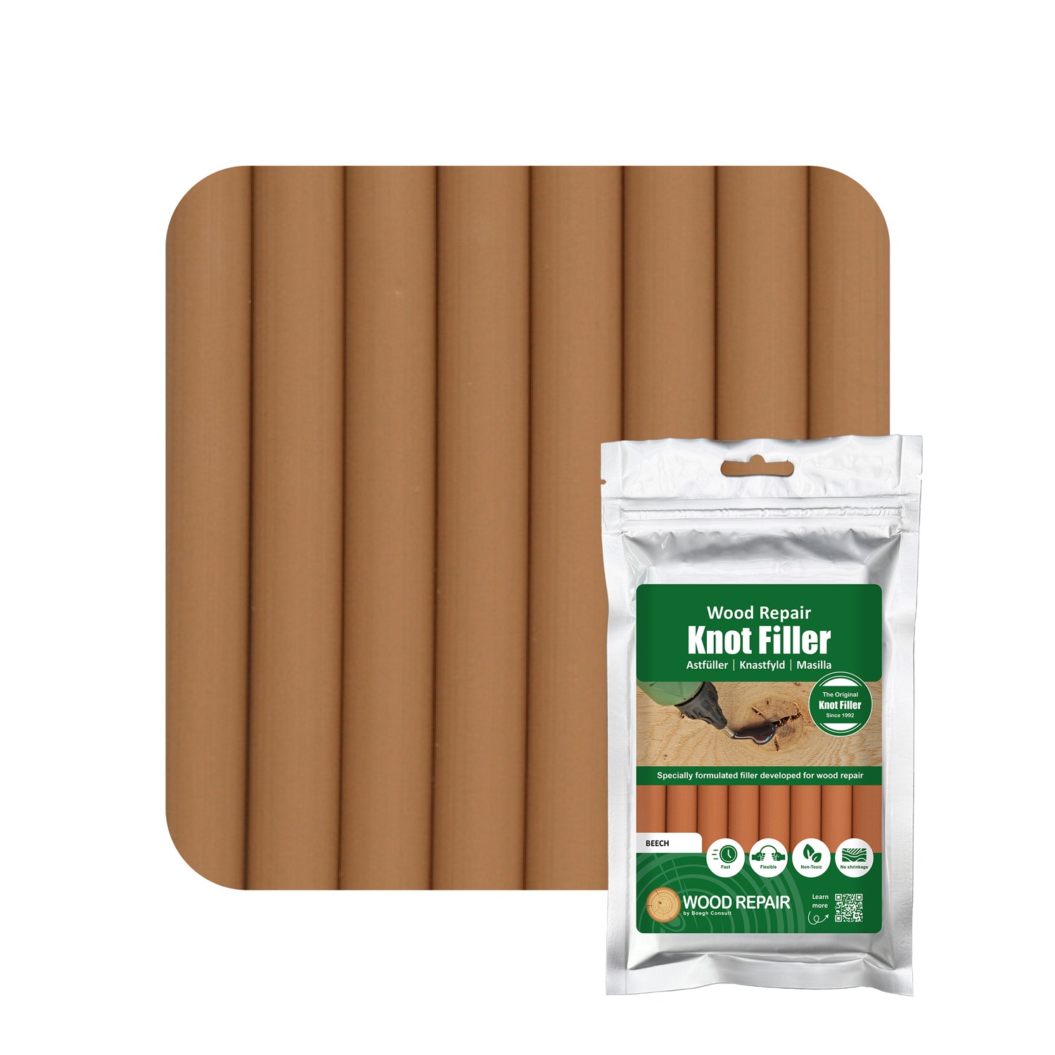 Wood Repair WRE-10103 Knot filler cartridge 150 mm 8pcs. Beech