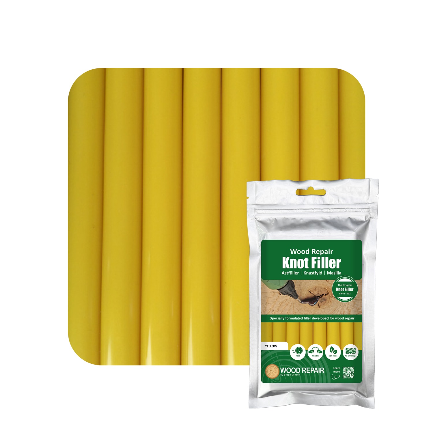 Wood Repair WRE-10107 Knot filler cartridge 150 mm 8pcs. Yellow