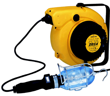 Zeca 10000560 5908/T306 Cable spring reel with light and transformer. 15 m. 230 Volt