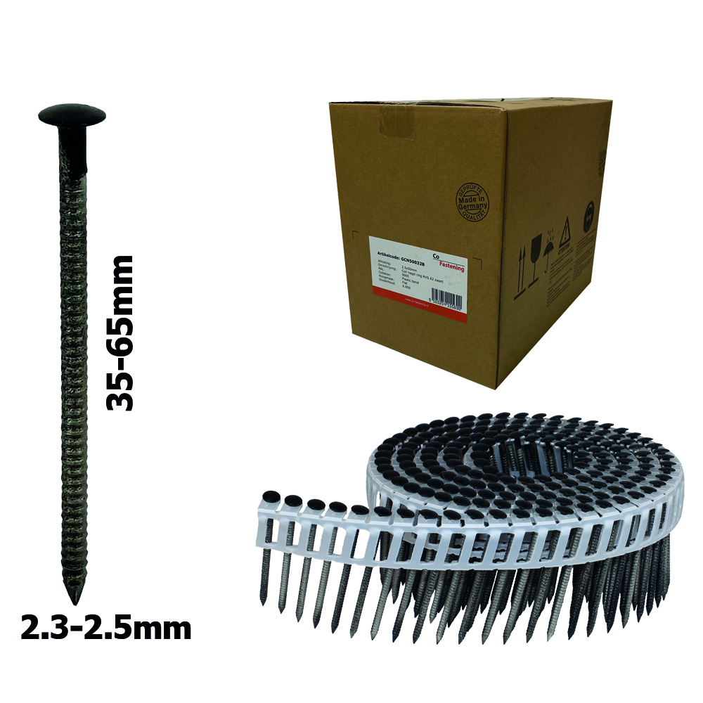 Co-Fastening KCN30030B Coil nail Ring stainless steel Spherical head plastic RAL9005 - 2,3x35mm
